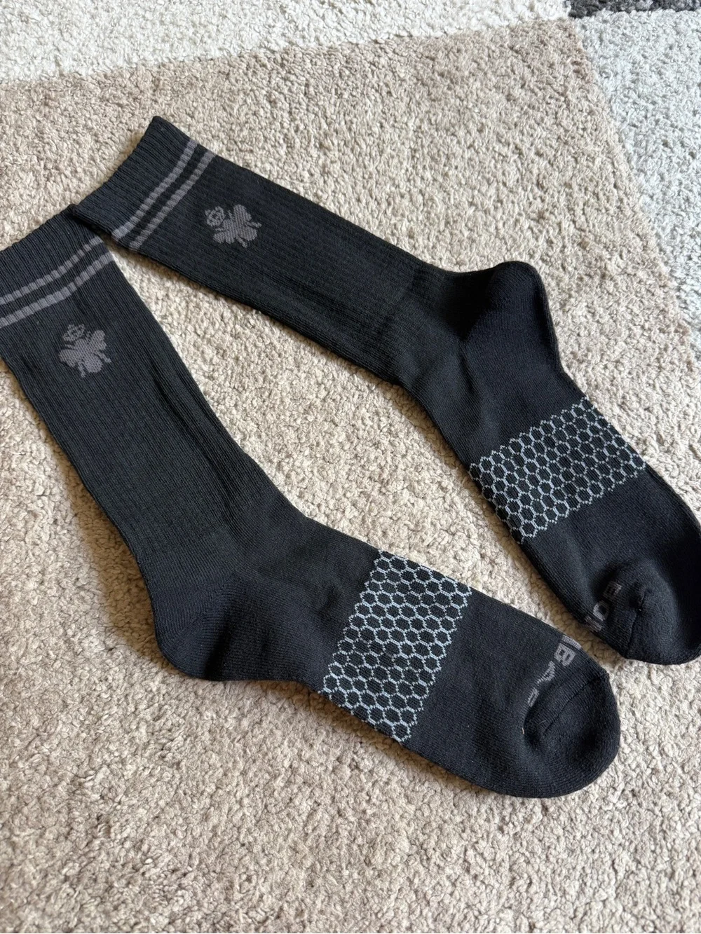 Bombas Black Crew Socks with Gray Accent - Men's X-Large